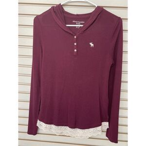 Abercrombie Girls Burgundy Long Sleeve Hoodie Lace Trim Size 13/14 Unisex